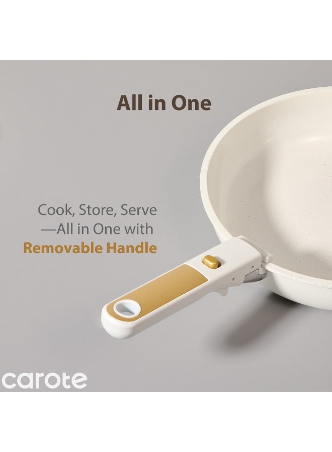 كاروت طقم أواني كاروت 21 قطعة سيراميك غير لاصق بمقابض قابلة للفصل، تصميم قابل للتكديس مع أغطية، خالٍ من PFAS لطهي صحي، متوافق مع جميع المواقد وآمن لغسالة الصحون (أبيض) - Image 4